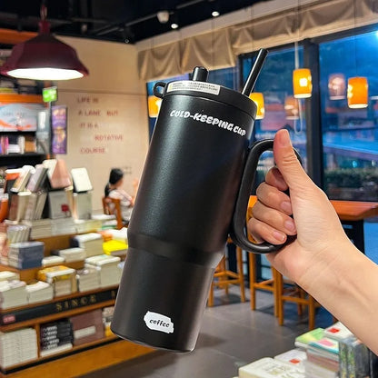 JUSTINLAU 750ml Insulated Cup Ice Tumbler 316 Stainless Steel Thermal Cups With Straw & Handle Cold Hot Outdoor Travel Car Cup