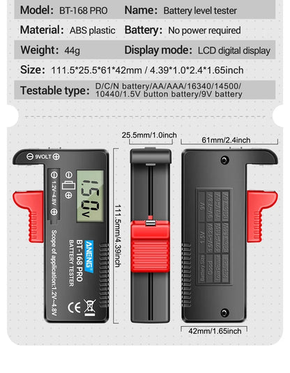ANENG Tester baterii litowych cyfrowy uniwersalny BT-168 PRO Sprawdzanie pojemności, analizator obciążenia, wyświetlacz do baterii AAA AA guzikowych