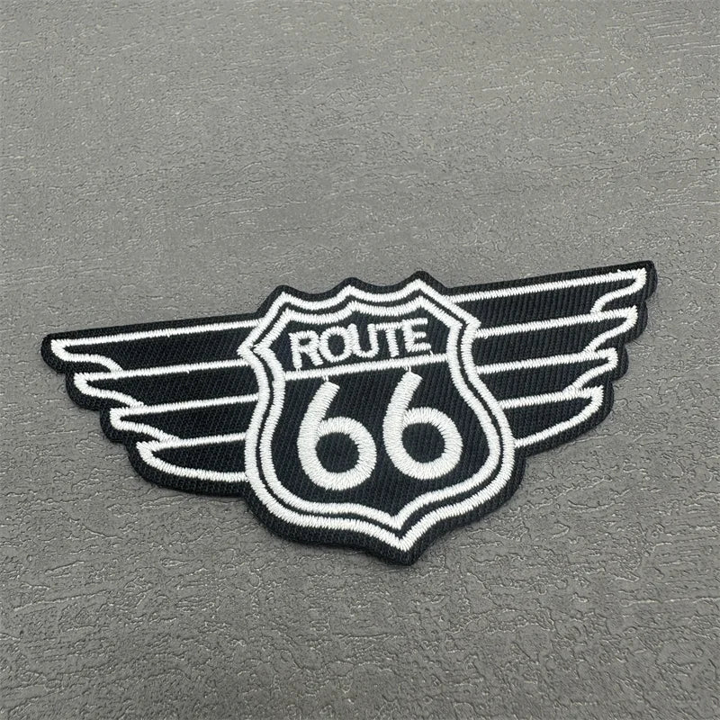 Route 66 Patch Size: 9.9x4.2cm Iron on Patch for Clothing Stripe Applique Sewing Clothes Sticker Diy Decoration Embroidery Badge