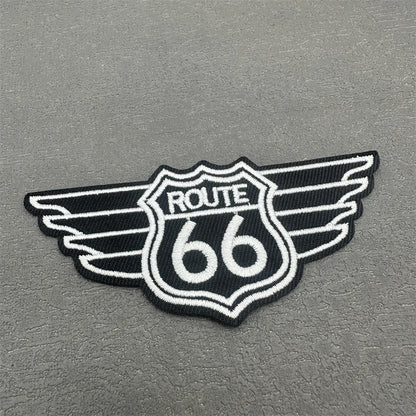 Route 66 Patch Size: 9.9x4.2cm Iron on Patch for Clothing Stripe Applique Sewing Clothes Sticker Diy Decoration Embroidery Badge