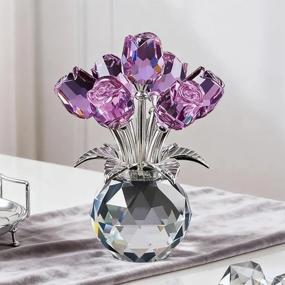 Creative Crystal Rose Sculpture Reflect Colorful Rose Bouquet Ornaments Small Handmade Crystal Rose Bundle Mother's Day