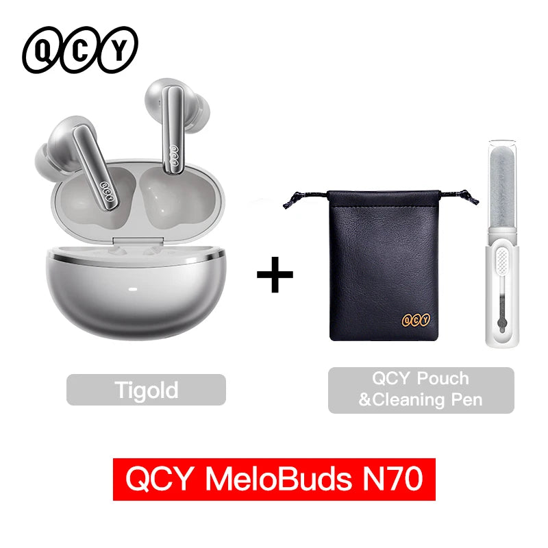 QCY MeloBuds N70 Adaptacyjne ANC Bezprzewodowe słuchawki douszne Bluetooth 6.0 LDAC Hi-Res Audio 6 mikrofonów Ładowanie bezprzewodowe Słuchawki 50 godzin IPX5