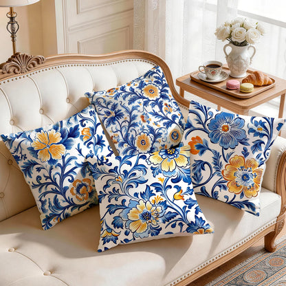 1pcs/4pcs Blue Flower Cushions Pillowcase Polyester Cushion Cover Throw Pillow Pillowcover Home Car Sofa Decor
