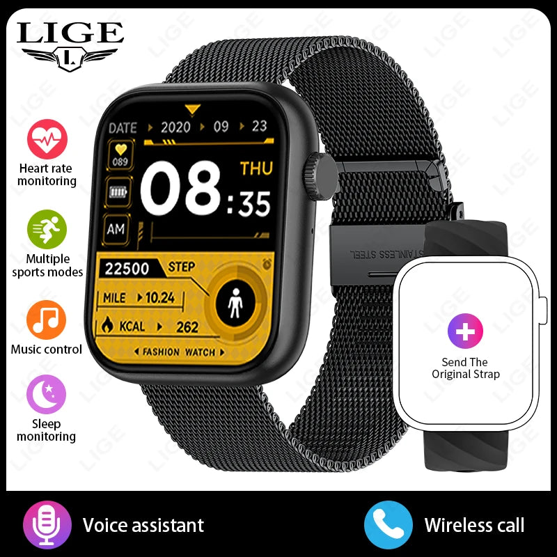 Smartwatch 1,83 cala dla mężczyzn i kobiet, dotykowy ekran, sportowy zegarek fitness, połączenia Bluetooth, cyfrowy smartwatch, wodoodporność IP68