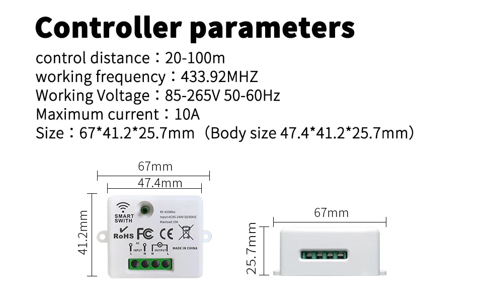 86 Wireless Smart RF 433Mhz 100-220V Wall Panel with Remote Control Mini Relay Receiver Home Led Light Lamp Switch