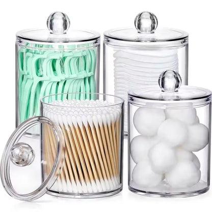Small Clear Acrylic Qtip Holder Dispenser for Cotton Swabs Balls Pads Floss Picks - Vanity Makeup Storage Box Organizer
