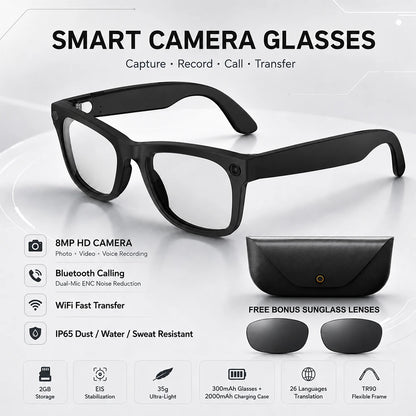 2026 New AI Smart Glasses 8MP HD Camera AI Translator Surround Sound Audio Smart Assistant 2000mAh Charging Case Smart Eyewear