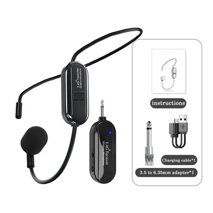 Wireless Headset Microphone Kit 2.4G with Transmitter And Receiver for Voice Amplifier Speaker Suitable for Teaching Stage Guide