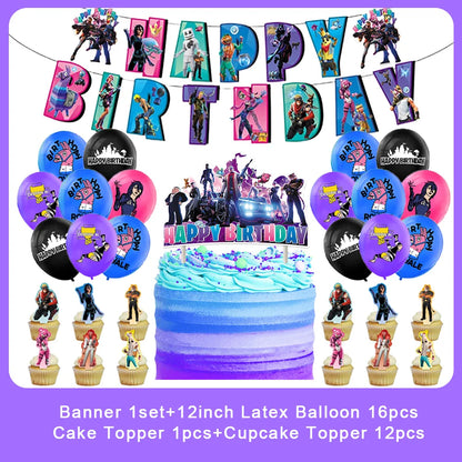 Fortnite Theme Birthday Party Decorations Shooting Game Balloon Cup Plate Tablecloth Banner Baby Shower Kid Favors Supplies Gift