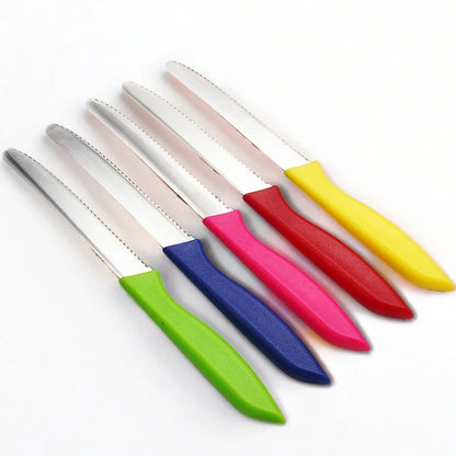 Serrated Steak Knife, Stainless Steel Steak Knife With Pointed Tail Plastic Handle, Multifunctional Kitchen Bread Dessert Knife