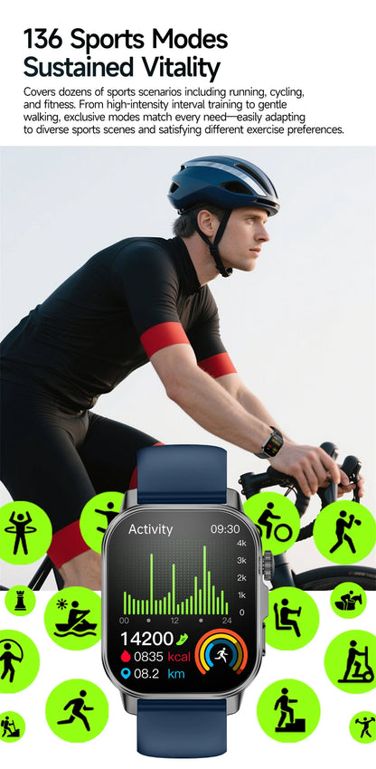 New Men Accurate Health Diagnosis ECG Smart Watch Blood Pressure Blood Oxygen Blood Fat Uric Acid Temp Bluetooth call Smartwatch
