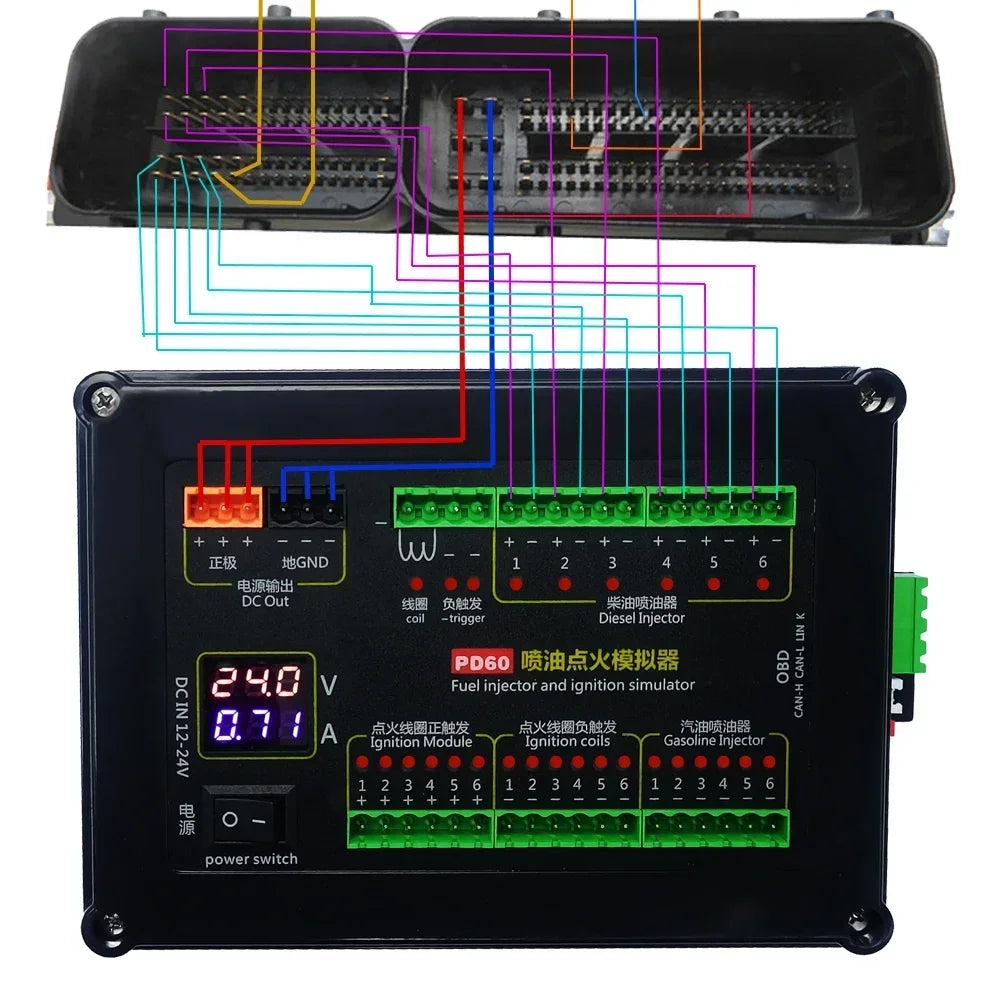 PD60 Auto Injector Fuel Injection Ignition Simulator Gasoline and Diesel Vehicle Car Computer Board ECU Maintenance Tester