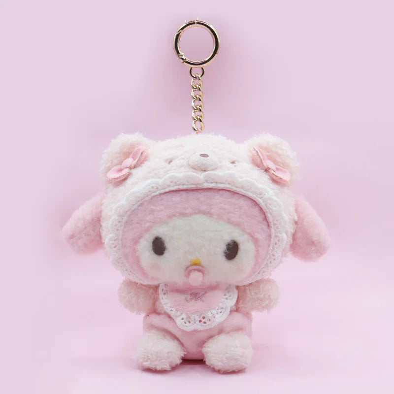 New Style Sanrio Latte Pacifier Cartoon Kulomi Cinnamoroll Melody Hello Kitty Cat Plush Toy Keychain Ornament Pendant Gifts