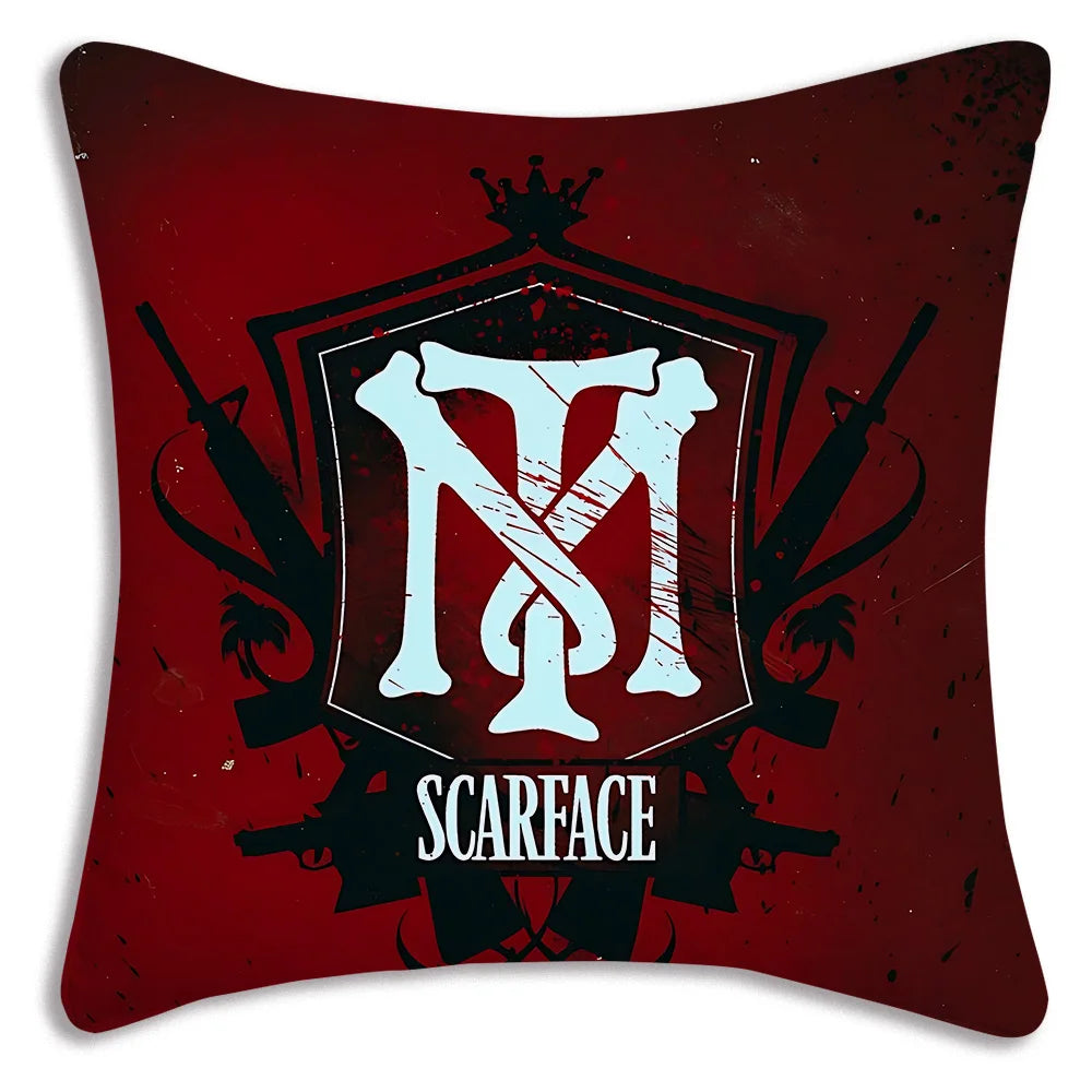 Hot Classic Movie Scarfaces Pillow Covers Cartoon Sofa Decorative Home Double-sided Printing Short Plush Cute Cushion Cover