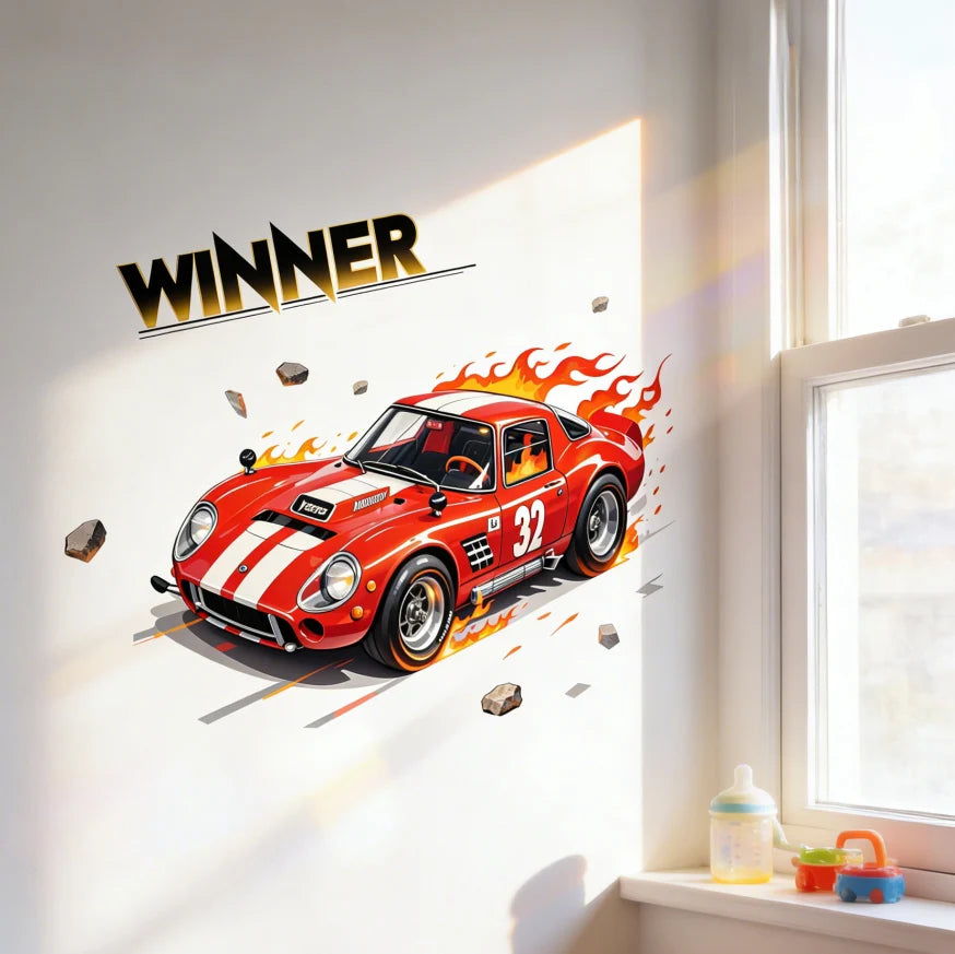 Children's Room Wall Decor Racing Stickers PVC Self-Adhesive Car Decals for Bedroom Closet Door Beautification