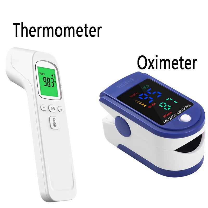 Non Contact Infrared Forehead Thermometer Or Portable Finger Oximeter Blood Oxygen Saturation Monitor Health Care Kit
