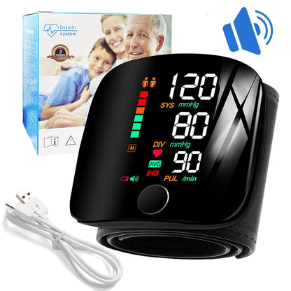 Blood Pressure Monitor Automatic Wrist Machine Large Backlit Display Adjustable Cuff Blood Pressure Detector Voice Broadcast