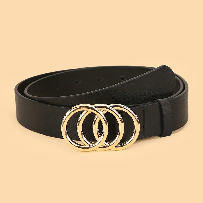 3pcs Women'S Belt Set - Chic  Versatile for Jeans, Dresses  Classic Belts with Dual Triple Ring Buckles, Elegant Solid Colors