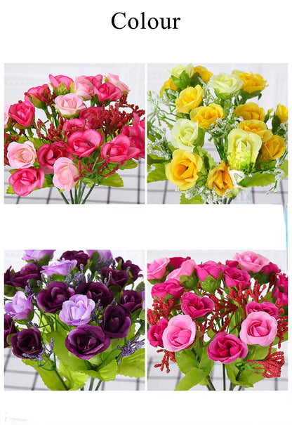 Simulated Rose Bouquet Home Decoration Small Rose Camellia Wedding Decoration Artificial Flowers Garden Decoration