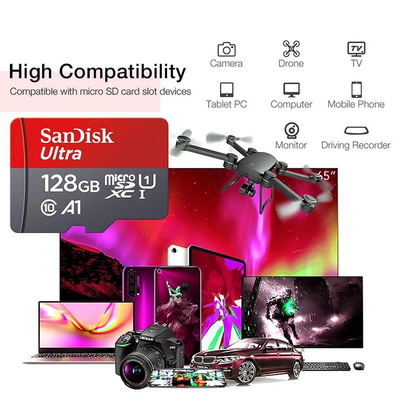 SanDisk 100% Original Memory Card 128GB 64GB 32GB A1 Micro SD Card Class 10 UHS-1 TF Flash Card for Samrtphone/PC
