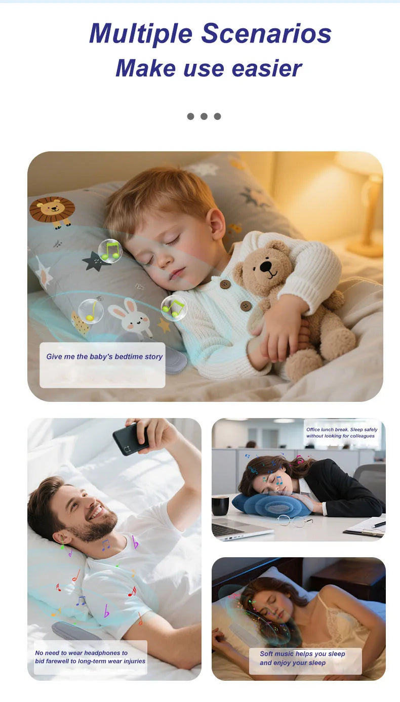 Mini Bone Conduction Bluetooth Speaker Sleep Aid Wireless Sound Bar Under Pillow Stereo TF Card MP3 Music Player Timed Shutdown