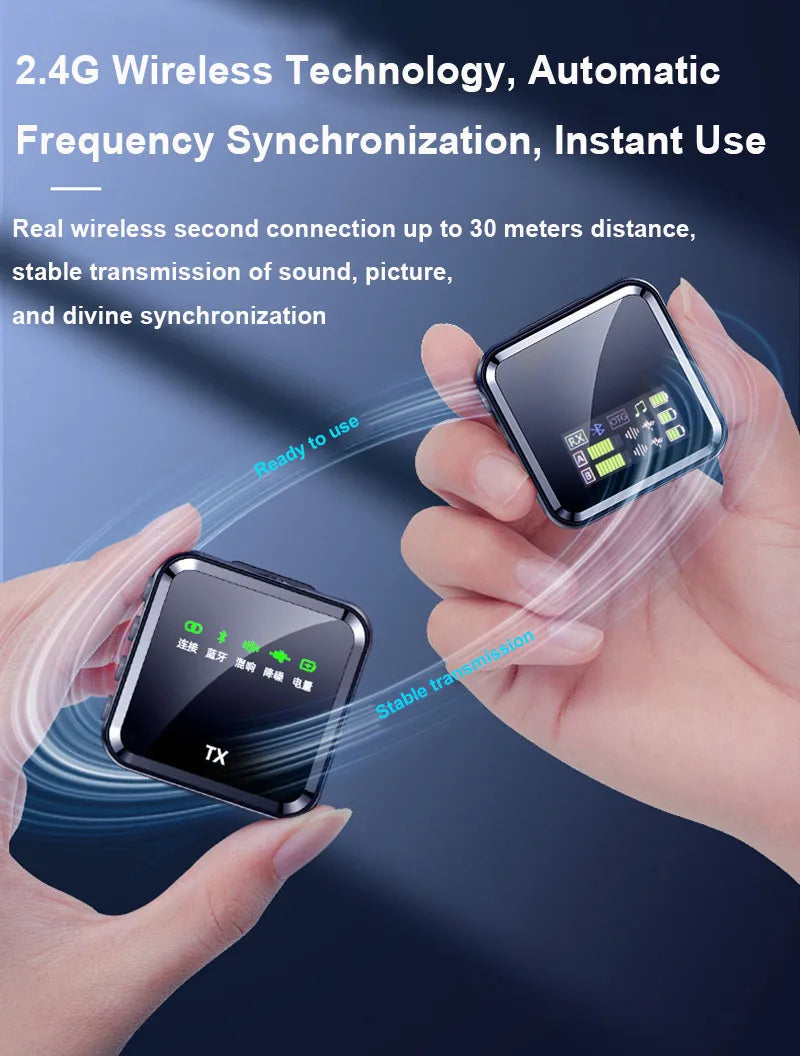 Wireless Lavalier Microphone System Bluetooth Audio Video Voice Recording Mic for iPhone Android Mobile Phone Interview Camera