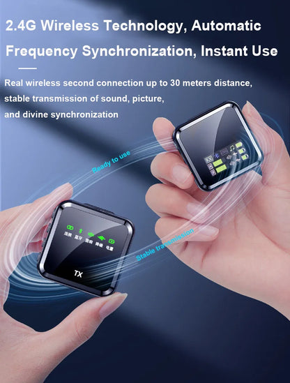 Wireless Lavalier Microphone System Bluetooth Audio Video Voice Recording Mic for iPhone Android Mobile Phone Interview Camera