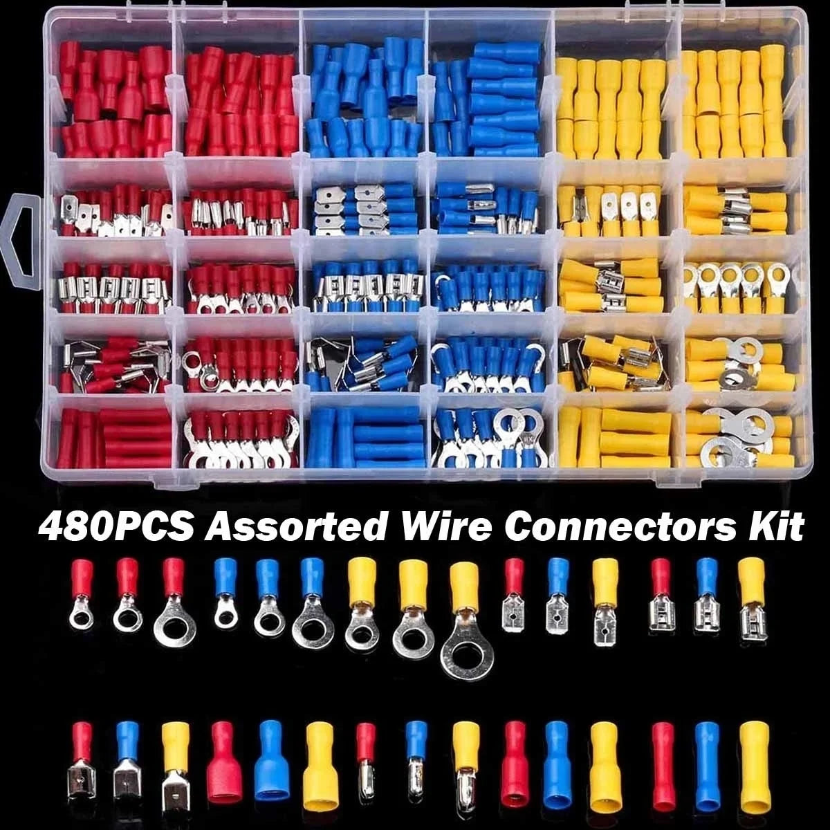 140-1200Pcs Assorted Spade Terminals Insulated Cable Splice Butt Connector Electrical Wire Crimp Ring Fork Set Ring Lugs Kit
