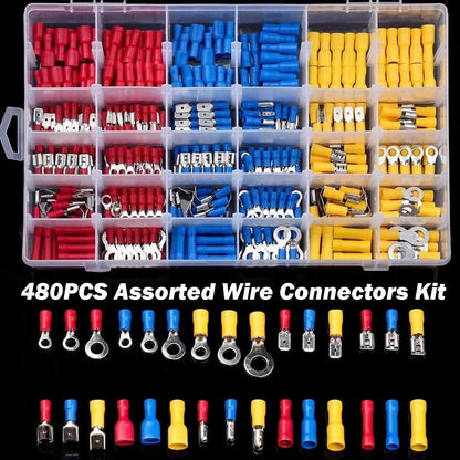 140-1200Pcs Assorted Spade Terminals Insulated Cable Splice Butt Connector Electrical Wire Crimp Ring Fork Set Ring Lugs Kit