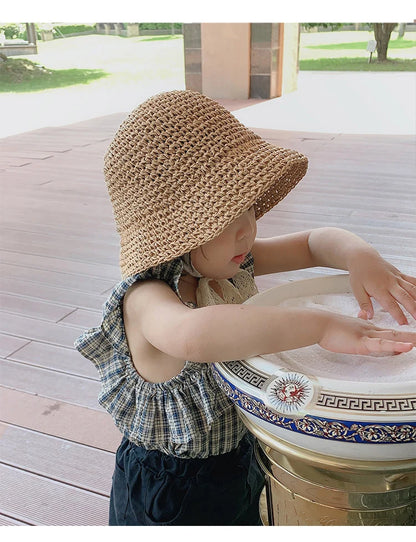 Korean style straw hat for little girls from 1 to 6 years old, sun protection, Korean style