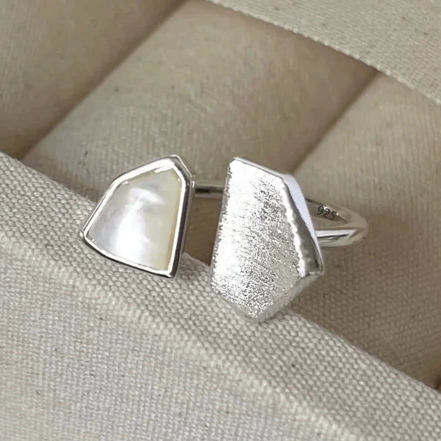 PANJBJ 925 Sterling Silver Lotus Ring For Women Retro TextureJewelry Irregular Creativity Adjustable Jewelry Party Gift Dropship