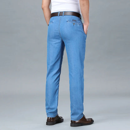 2026 Summer Branded Cloth Men's Business Casual Office Lightweight Lyocell Jeans Medium-high Waist Straight Loose Thin Trousers