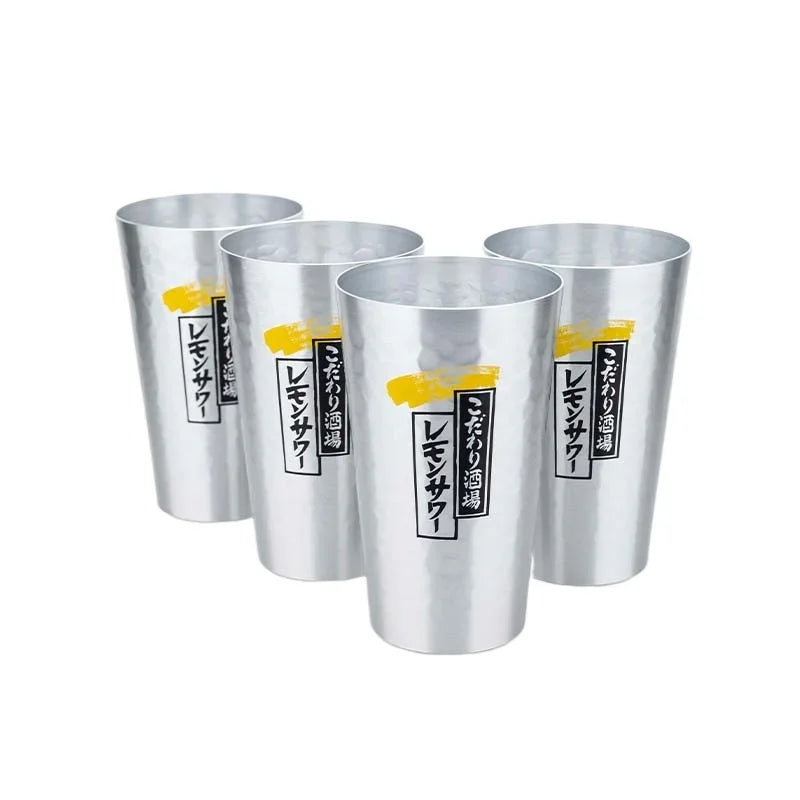 Japanese Style Aluminum Beer Mugs Set 450ml, Gold & Silver Reusable Drinking Mug for Beer Water Juice, Outdoor Camping Party