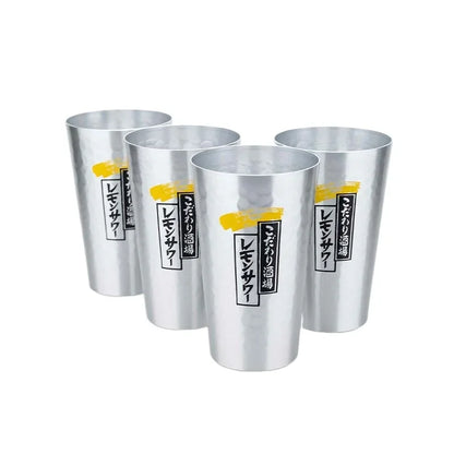 Japanese Style Aluminum Beer Mugs Set 450ml, Gold & Silver Reusable Drinking Mug for Beer Water Juice, Outdoor Camping Party