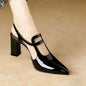 Women Pumps Pointed Toe Block High Heels Slingback Mary Janes Cutout Ankle Strap Elegant Office Career Dress Shoes