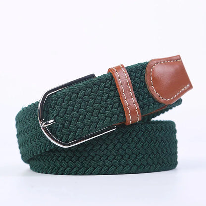 Unisex Elastic Fabric Woven Casual Women Belt Pin Buckle Expandable Braided Stretch Canvas Stylish Leisure Belts for Men