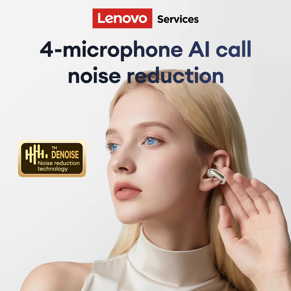 NEW Lenovo LES-108 Bone Conduction Earphones Open Ear Clip Wireless Earbuds Bluetooth 6.0 Sports Headphones with Mic Waterproof