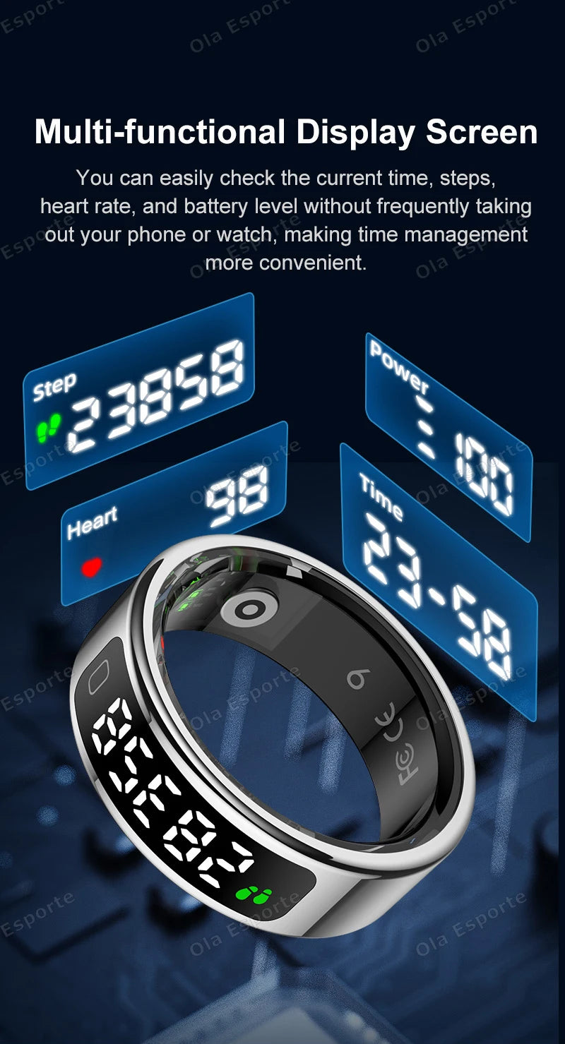 New R11 Smart Ring Men Women LED Display Screen Heart Rate Blood Oxygen Monitoring Waterproof Multi Sports Modes Smartrings 2025