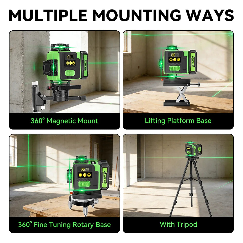 HGLINE 16 Lines Laser Level APP Remote Control Horizontal Vertical Levels Machine Power Display Laser Leveling With 100cm Tripod