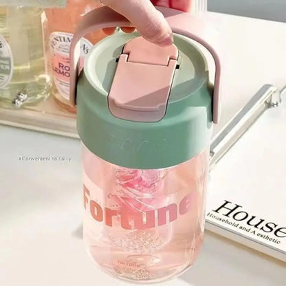 600/800ml Large Capacity Sports Water Bottle With Hidden Straw Portable Sealed Leak-Proof Plastic Cup Outdoor Travel Camping