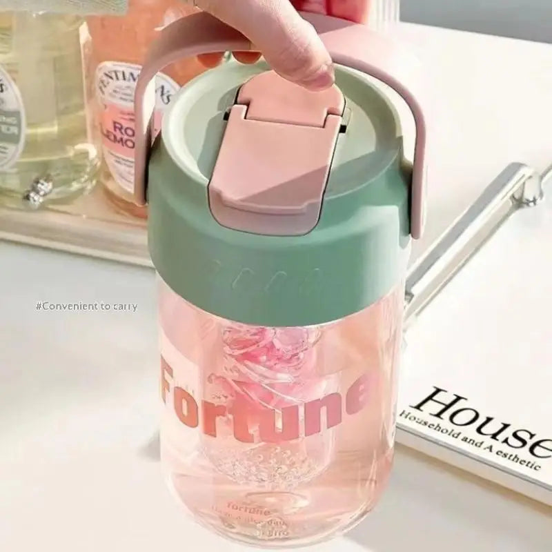 600/800ml Large Capacity Sports Water Bottle With Hidden Straw Portable Sealed Leak-Proof Plastic Cup Outdoor Travel Camping