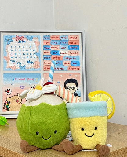 *JC Kawaii Coral Coconut Lemon Plush Toys Doll Coconut Soft Decor Guitar Plush Soothing Bedroom Companion Decor Exquisite Gifts