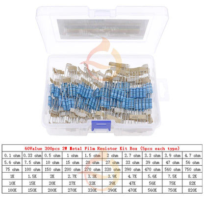 1/8W 1/4W 1/2W 1W 2W 3W 0Ω~10MΩ 1% Metal Film Resistor Resistance Assortment Kit With box