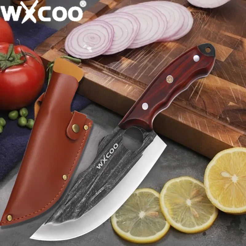 WXCOO Forged Butcher Knife Fish Boning Knife DIY Kitchen Stainless Steel Fruit Slicing Vegetable Chef Wooden Handle BBQ Cooking