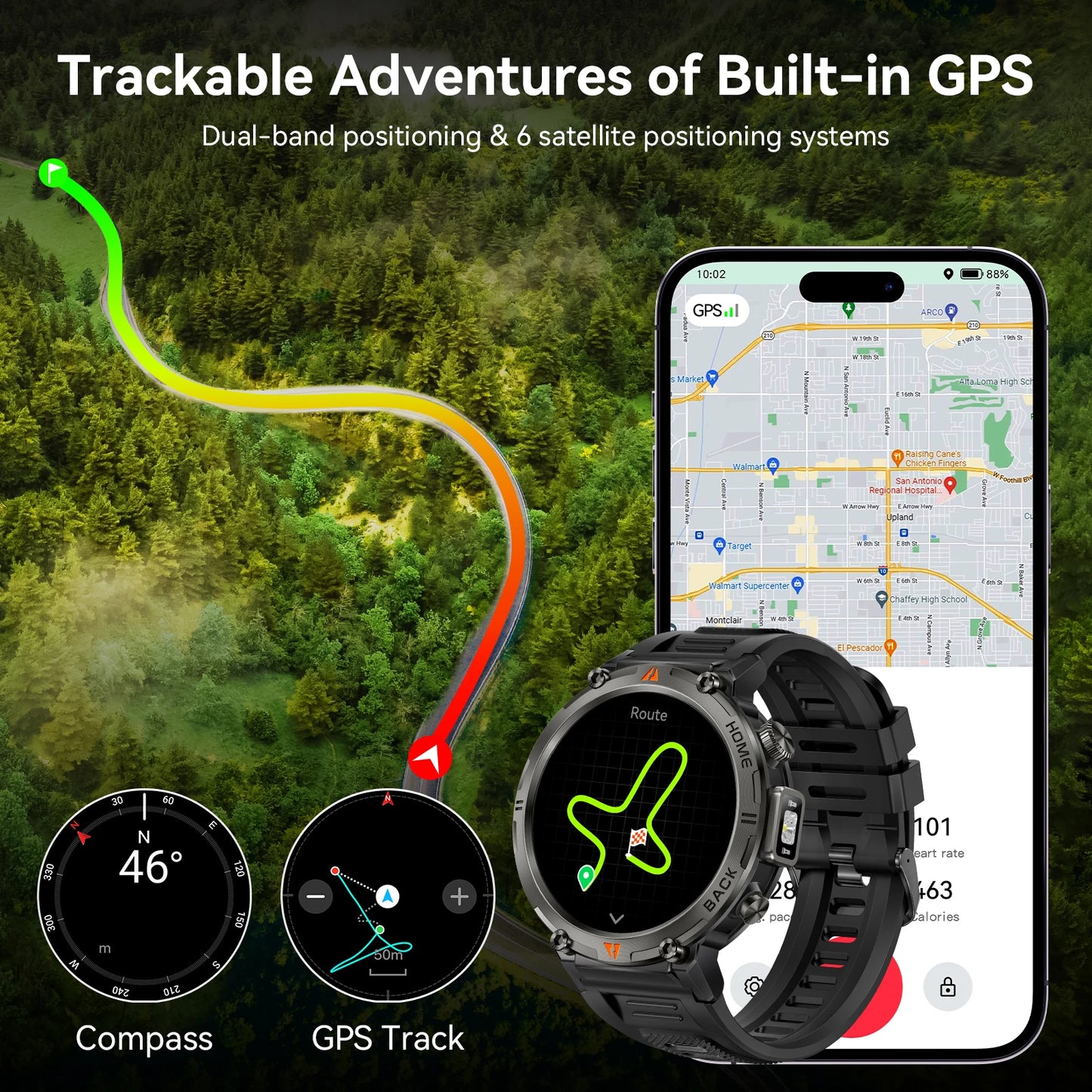 EIGIIS KE3Pro Original Smart Watch for Men with LED Flashlightwith Heart Rate Sleep fitness Monitor with GPS Multiple Sport Mode