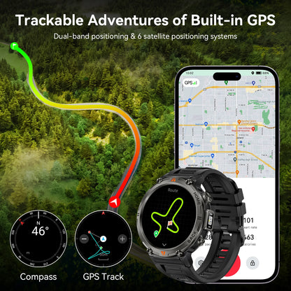 EIGIIS KE3Pro Original Smart Watch for Men with LED Flashlightwith Heart Rate Sleep fitness Monitor with GPS Multiple Sport Mode