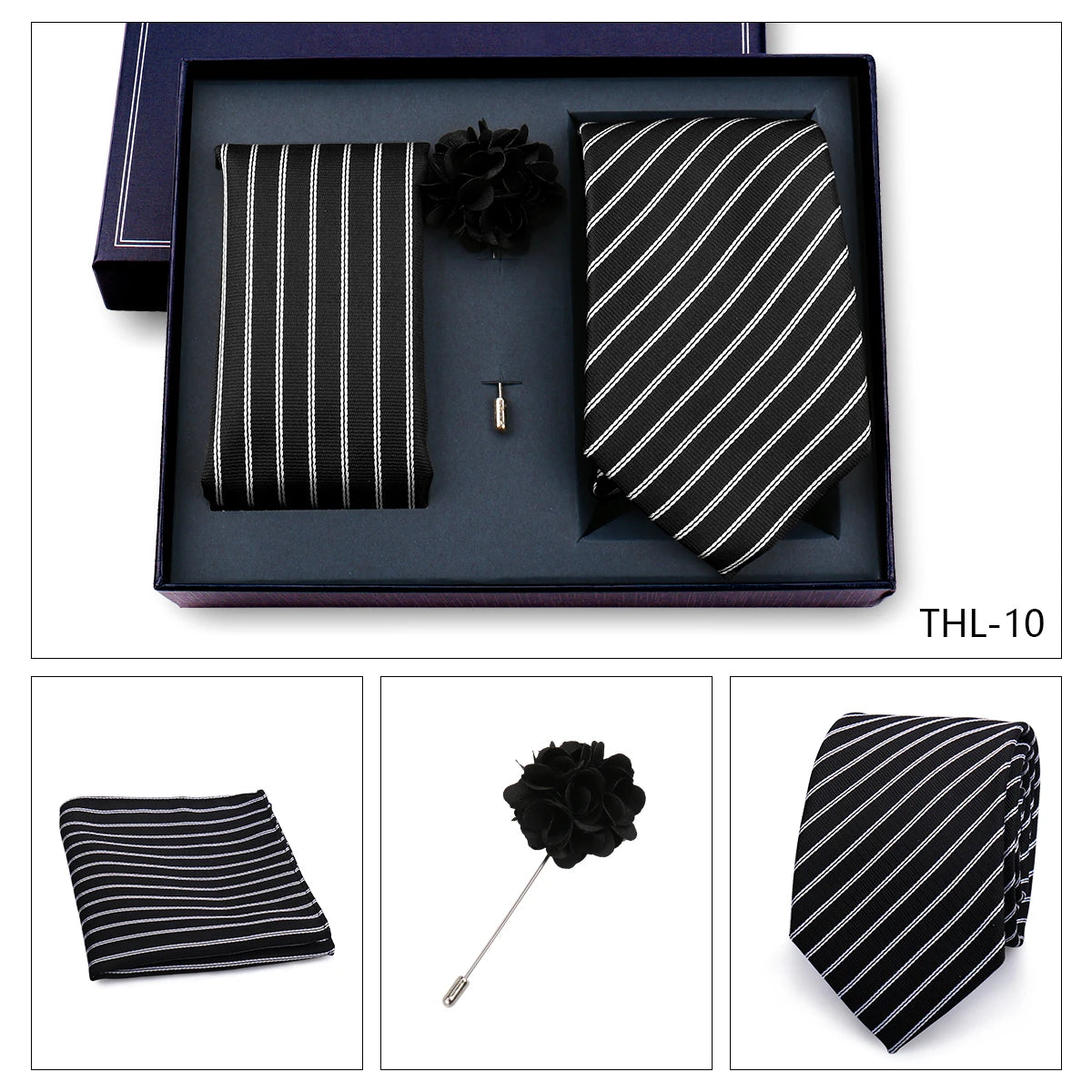 Elegant Ties For Men Classic Paisly Neck Tie Pocket Square Brooch Set With Gift Box Mens Business Wedding Suit Accessories