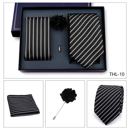 Elegant Ties For Men Classic Paisly Neck Tie Pocket Square Brooch Set With Gift Box Mens Business Wedding Suit Accessories