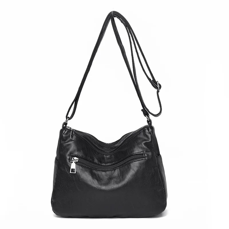 Stylish Multi Zipper Crossbody Bags, Soft Vegan Pu Leather Shoulder Bag, Women's Multi Pockets Handbag Purse for Women Daily Use