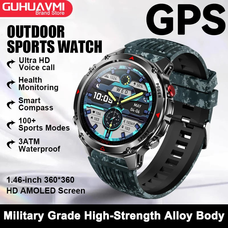 2025 New GPS Map Navigation Smart Watch Men Women Amoled Screen 3ATM Waterproof Sport SmartWatch Compass NFC BT Call Watches Men